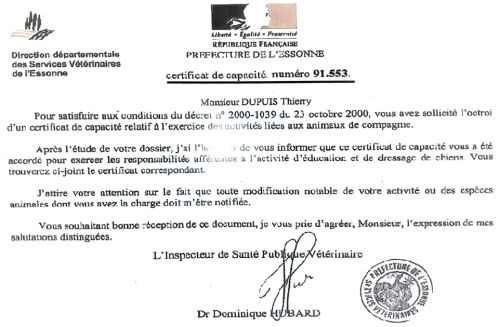 Certificat de capacité 91.553