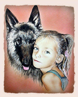 Tableau chien et enfant