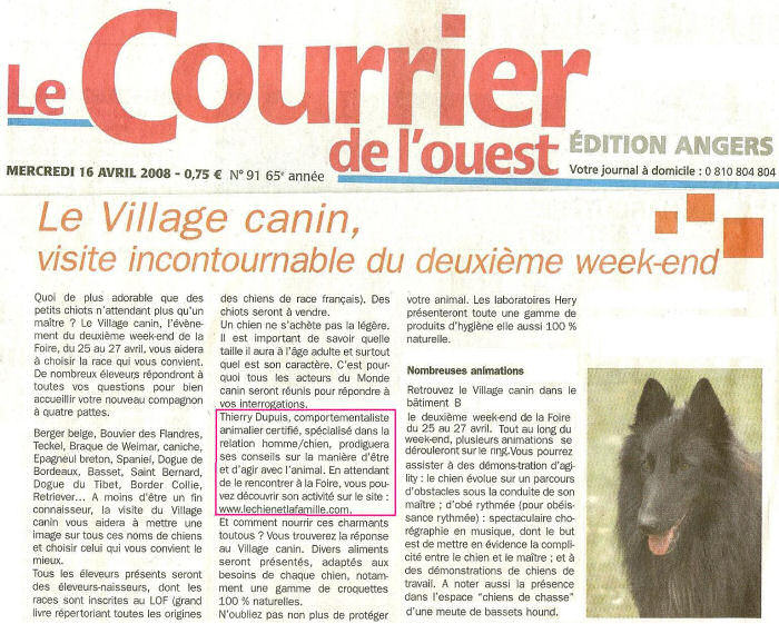 article Courrier de l'Ouest : Village Canin